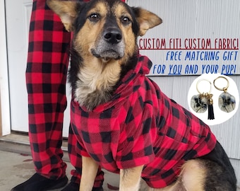 GREAT FOR PHOTOS and gifts! Custom fit fleece matching dog and owner hoodie sweater and pajama pants Free Shipping!!