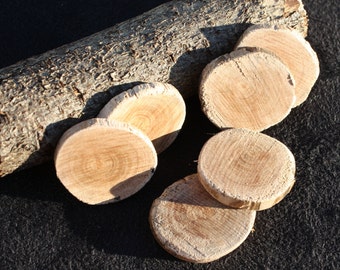 Wooden Button Bases or Craft Discs, Hand Made from Locally Grown Cherry Plum Tree - 25mm Lightly Sanded (pack of 6)