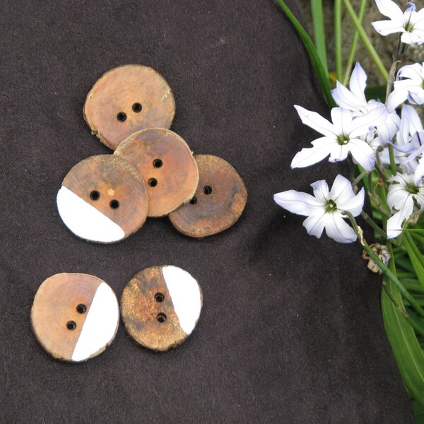 Wooden Boho Buttons with a dash of silver paint! Hand Made from Locally Grown Cherry Plum Tree (pack of 6)