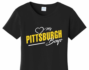 Women's Love My Pittsburgh Boys T Shirt Black Sizes Small Medium Large X-Large XX-Large 100% Cotton