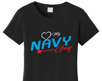 Women's Love My Navy Guy T Shirt Black Sizes Small Medium Large X-Large XX-Large 100% Cotton