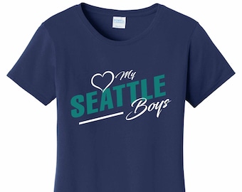 Women's Love My Seattle Boys T Shirt Navy Sizes Small Medium Large X-Large XX-Large 100% Cotton