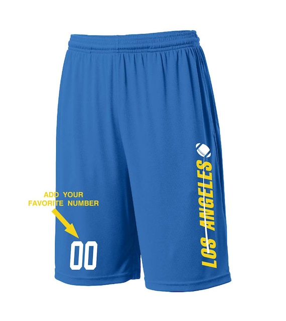 Custom Los Angeles Shorts - Personalized Number - Side Pockets - City Fan Series - Sizes Small - 2XL Available - Free Shipping !!!
