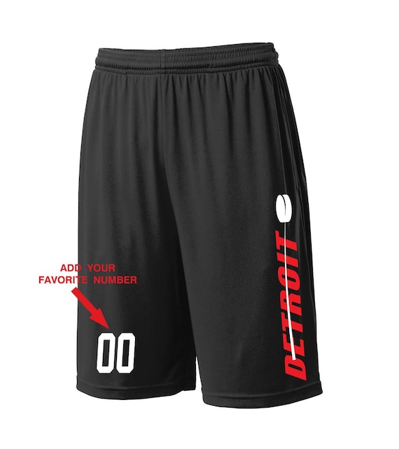 Custom Detroit Shorts - Personalized Number - Side Pockets - City Fan Series - Sizes Small - 2XL Available - Free Shipping !!!