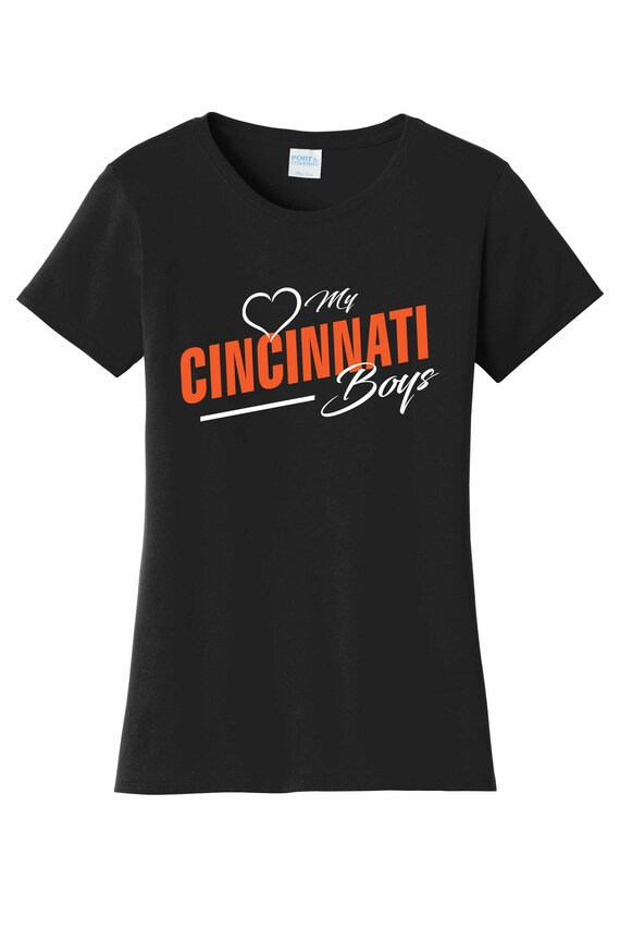 Women's Love My Cincinnati Boys T Shirt Black C2 Sizes Small Medium Large X-Large XX-Large 100% Cotton