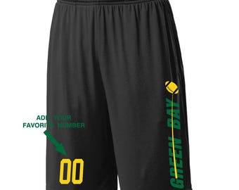 Custom Green Bay Shorts - Personalized Number - Side Pockets - City Fan Series - Sizes Small - 2XL Available - Free Shipping !!!