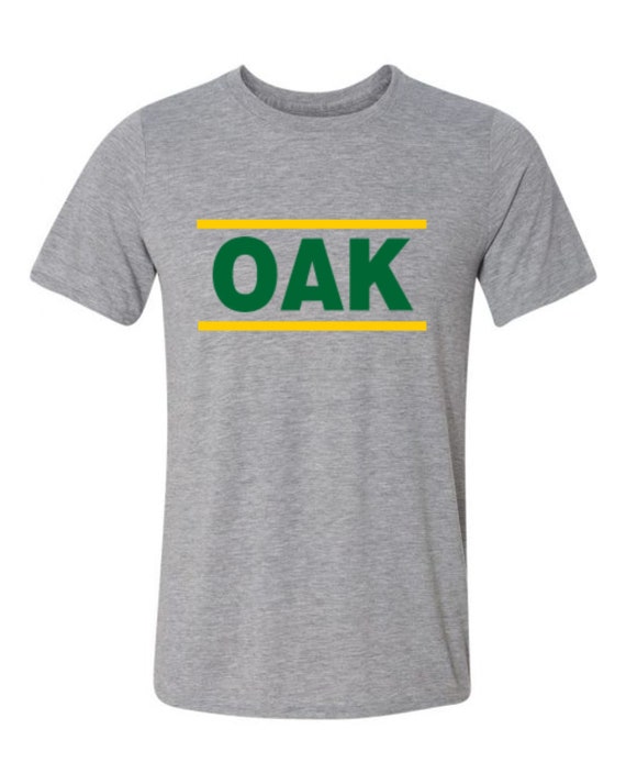 Oakland T Shirt His And/Or Hers Matching Design Gray/Green/Yellow Sizes Small Thru 2XL