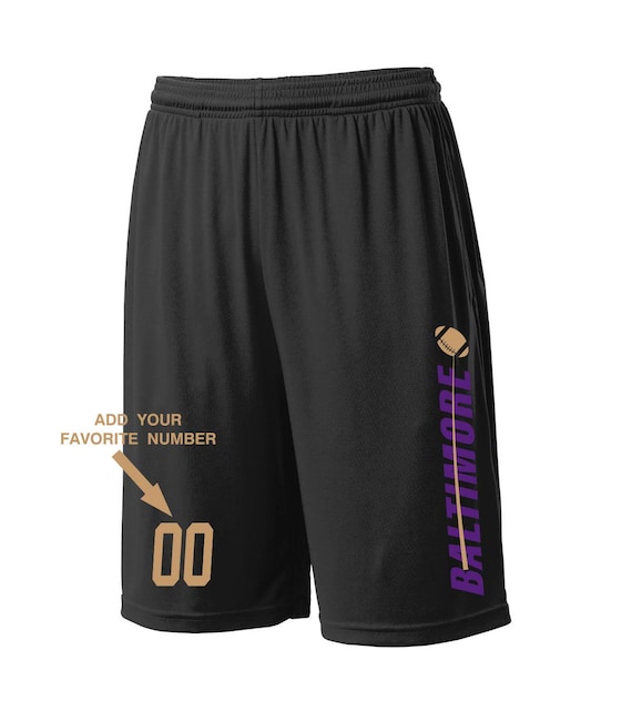 Custom Baltimore Shorts - Personalized Number - Side Pockets - City Fan Series - Sizes Small - 2XL Available - Free Shipping !!!