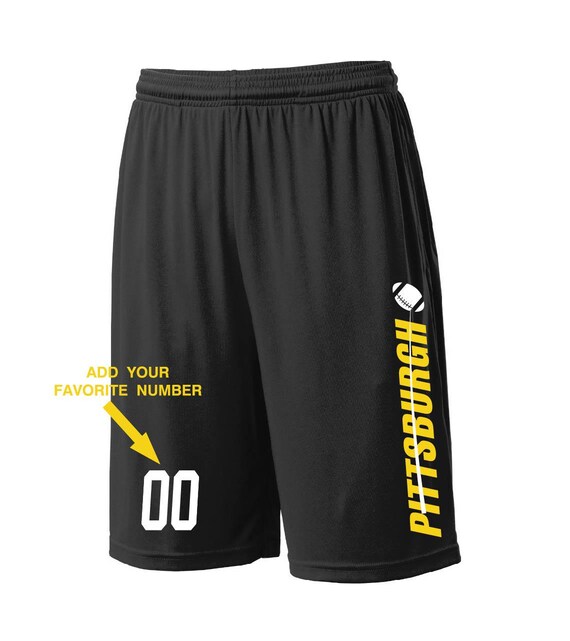 Custom Pittsburgh Shorts - Personalized Number - Side Pockets - City Fan Series - Sizes Small - 2XL Available Free Shipping !!!