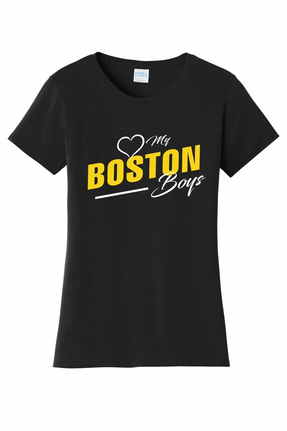 Women's Love My Boston Boys T Shirt Black B2 Sizes Small Medium Large X-Large XX-Large 100% Cotton