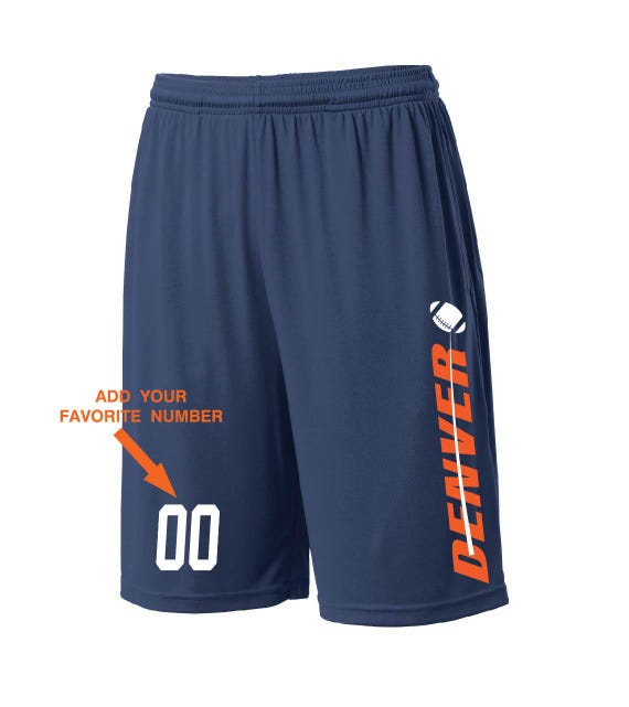Custom Denver Shorts - Personalized Number - Side Pockets - City Fan Series -Sizes Small - 2XL Available - Free Shipping !!!