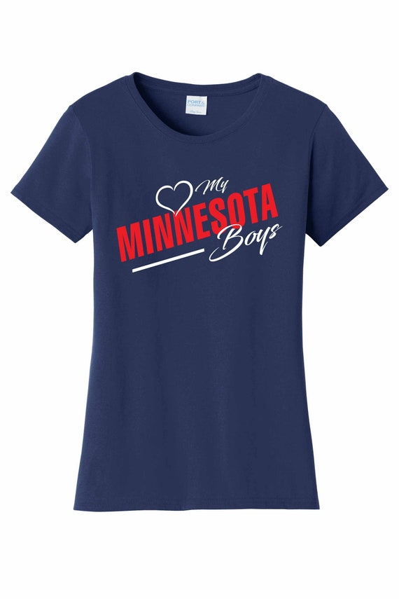 Women's Love My Minnesota Boys T Shirt Navy Sizes Small Medium Large X-Large XX-Large 100% Cotton