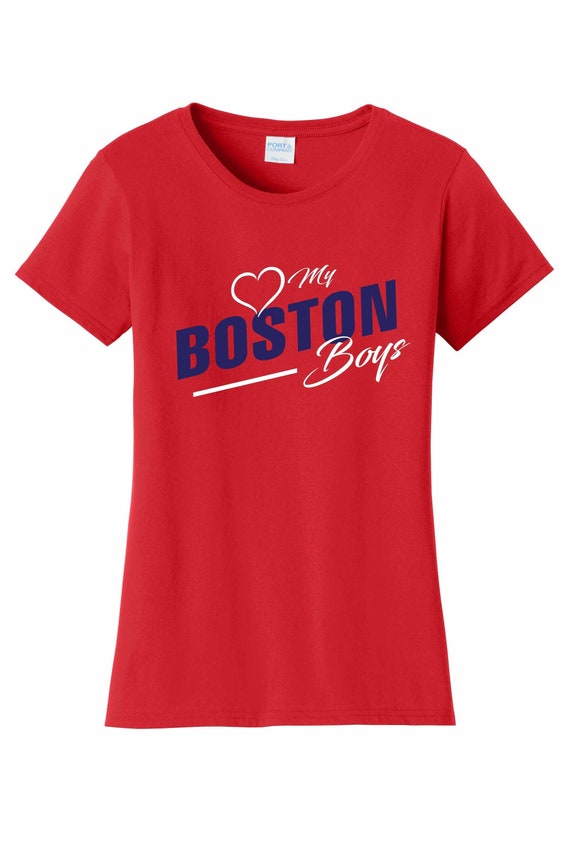 Women's Love My Boston Boys T Shirt Red Sizes Small Medium Large X-Large XX-Large 100% Cotton