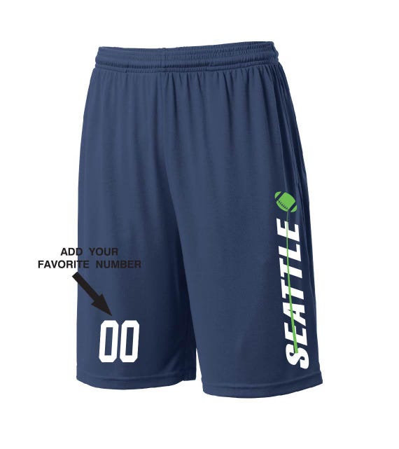 Custom Seattle Shorts - Personalized Number - Side Pockets - City Fan Series - Sizes Small - 2XL Available - Free Shipping !!!