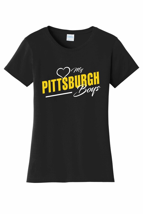 Women's Love My Pittsburgh Boys T Shirt Black Sizes Small Medium Large X-Large XX-Large 100% Cotton