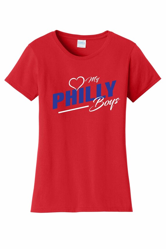 Women's Love My Philadelphia Boys T Shirt Red Sizes Small Medium Large X-Large XX-Large 100% Cotton