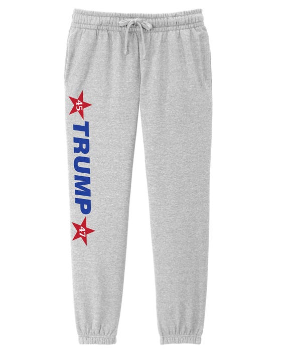 Limited Edition Trump Presidential Victory Sweatpants "45 & 47" Gray Support Republicans Women's Sizes Small - XX-Large