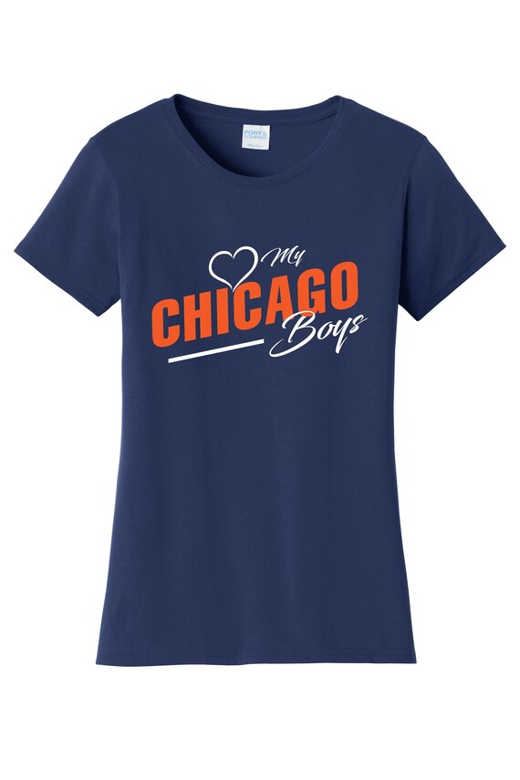Women's Love My Chicago Boys FB1 T Shirt Navy Blue Sizes Small Medium Large X-Large XX-Large 100% Cotton