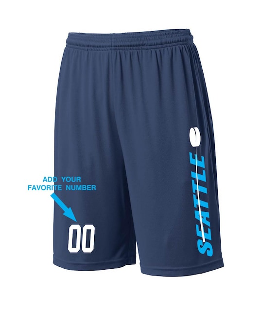 Custom Seattle Shorts - Personalized Number - Side Pockets - City Fan Series - SEA2 Sizes Small - 2XL Available - Free Shipping !!!