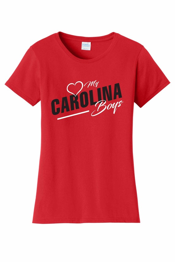 Women's Love My Carolina Boys T Shirt Red Sizes Small Medium Large X-Large XX-Large 100% Cotton