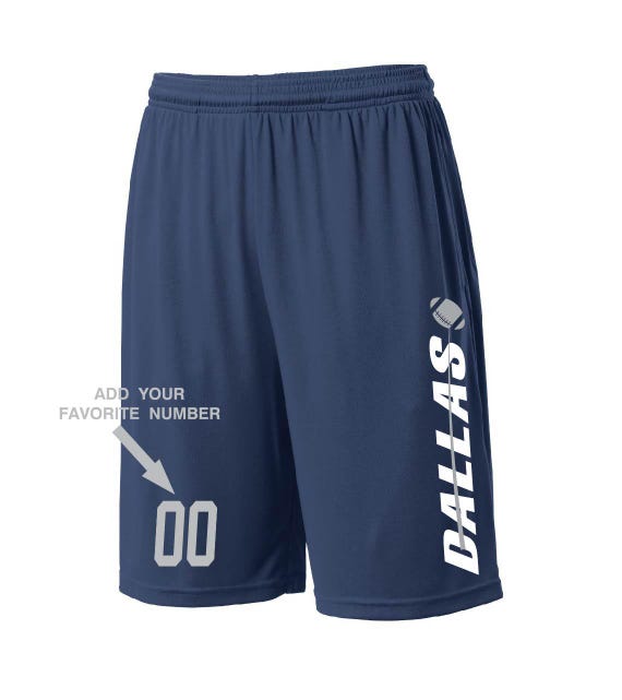 Custom Dallas Shorts - Personalized Number - Side Pockets - City Fan Series -Sizes Small - 2XL Available Free Shipping !!!