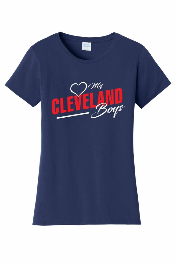 Women's Love My Cleveland Boys T Shirt Navy Sizes Small Medium Large X-Large XX-Large 100% Cotton
