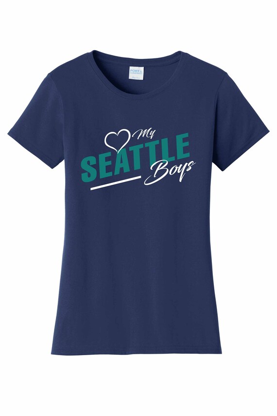 Women's Love My Seattle Boys T Shirt Navy Sizes Small Medium Large X-Large XX-Large 100% Cotton