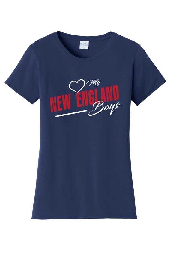 Women's Love My New England Boys T Shirt Navy Blue Sizes Small Medium Large X-Large XX-Large 100% Cotton
