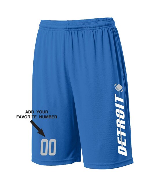 Custom Detroit Shorts - Personalized Number - Side Pockets - City Fan Series DET2 - Sizes Small - XL Available - Free Shipping !!!