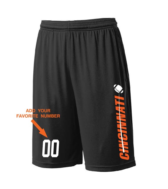 Custom Cincinnati Shorts - Personalized Number - Side Pockets - City Fan Series - Sizes Small - 2XL Available - Free Shipping !!!