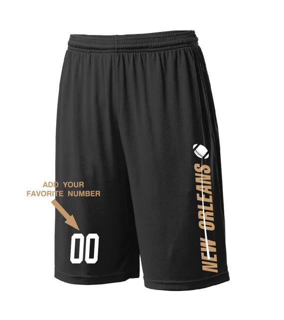 Custom New Orleans Shorts - Personalized Number - Side Pockets - City Fan Series - Sizes Small - 2XL Available - Free Shipping !!!