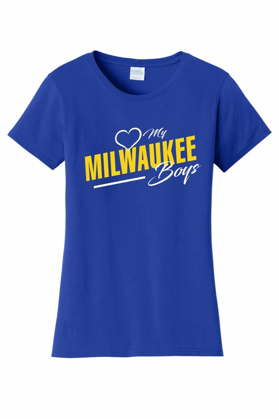Women's Love My Milwaukee Boys T Shirt Royal Sizes Small Medium Large X-Large XX-Large 100% Cotton