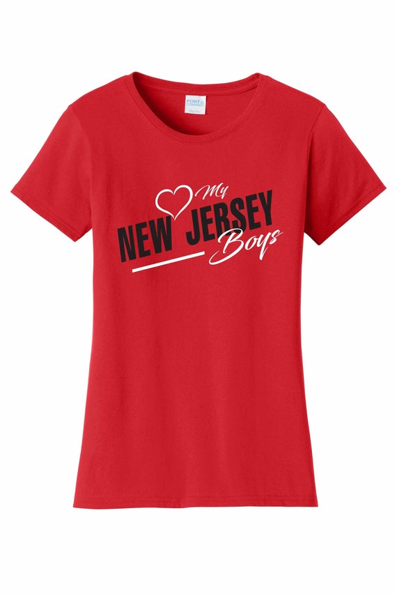 Women's Love My New Jersey Boys T Shirt Red Sizes Small Medium Large X-Large XX-Large 100% Cotton