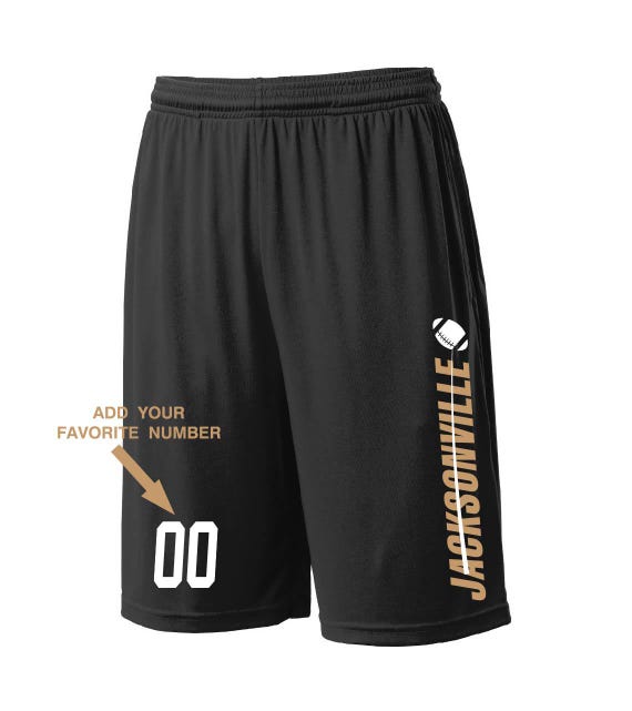 Custom Jacksonville Shorts - Personalized Number - Side Pockets - City Fan Series - Sizes Small - 2XL Available - Free Shipping !!!