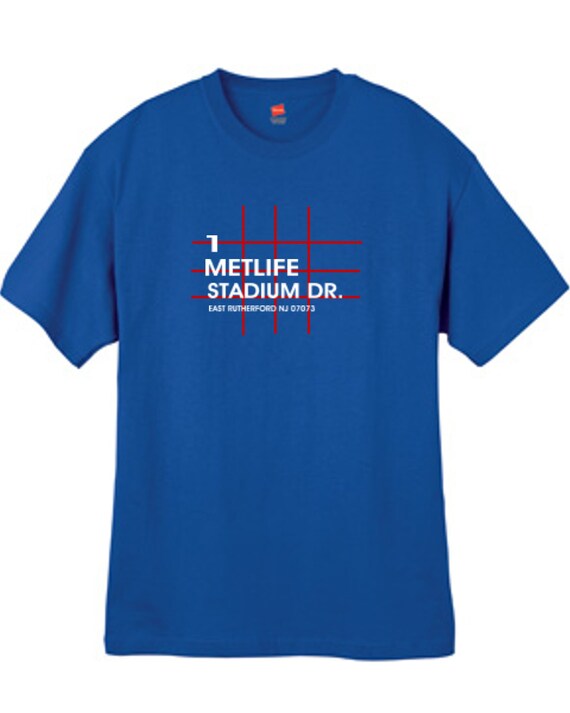 New York Football Stadium T Shirt East Rutherford New Jersey Deep Royal Sizes Small Thru 2XL