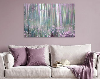 FANTASY FOREST, ABSTRACT Art Print, Pastel Colors, Teal Pink White Large Wall Art, Abstract Home Décor