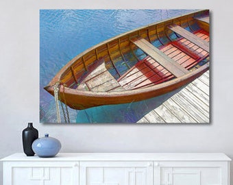 Boat Photography, Colorful Old Rowboat, Beach Decor, Wooden Rowboat, Coastal Wall Art, Large Boat Wall Art, Blue Red Yellow, Nautical Art