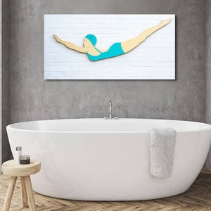 Swimmer Diving, Diving Girl Art Print, Mid Century Retro Print, Minimalist Décor, Diving Sport Art Print, For Swimmer-Diver, Large Wall Art
