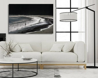 Black and White Beach Waves Art Print, Coastal Seascape Decor
