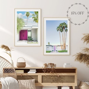 DISCOUNT on Set of Two Palm Springs Door Photos, Pink and Purple Mid Century Modern Wall Art, MCM Wall Art, Minimalist Home Décor