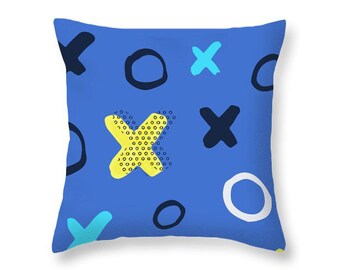 Fun Periwinkle Modern Pillow Cover, Blue Teal Black Yellow Pillow Cover, Abstract Decorative Pillow, Living Room Bedroom Office Décor