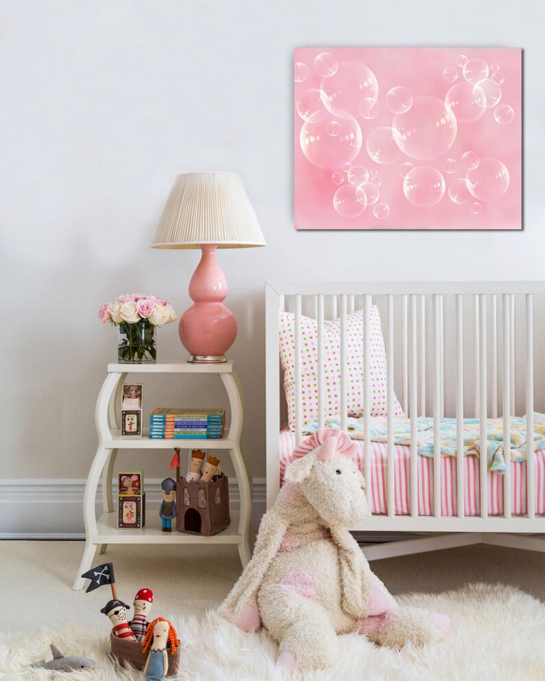 Pink Nursery Decor, Baby Girls Room, Light Pink Soap Bubbles, Bath