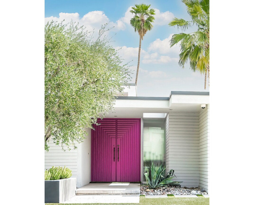 Palm Springs Magenta Door Print, Mid Century Modern Architecture