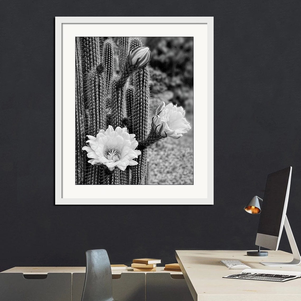 Black and White Cactus Flower Photo Art Print, Western Dcor - Etsy