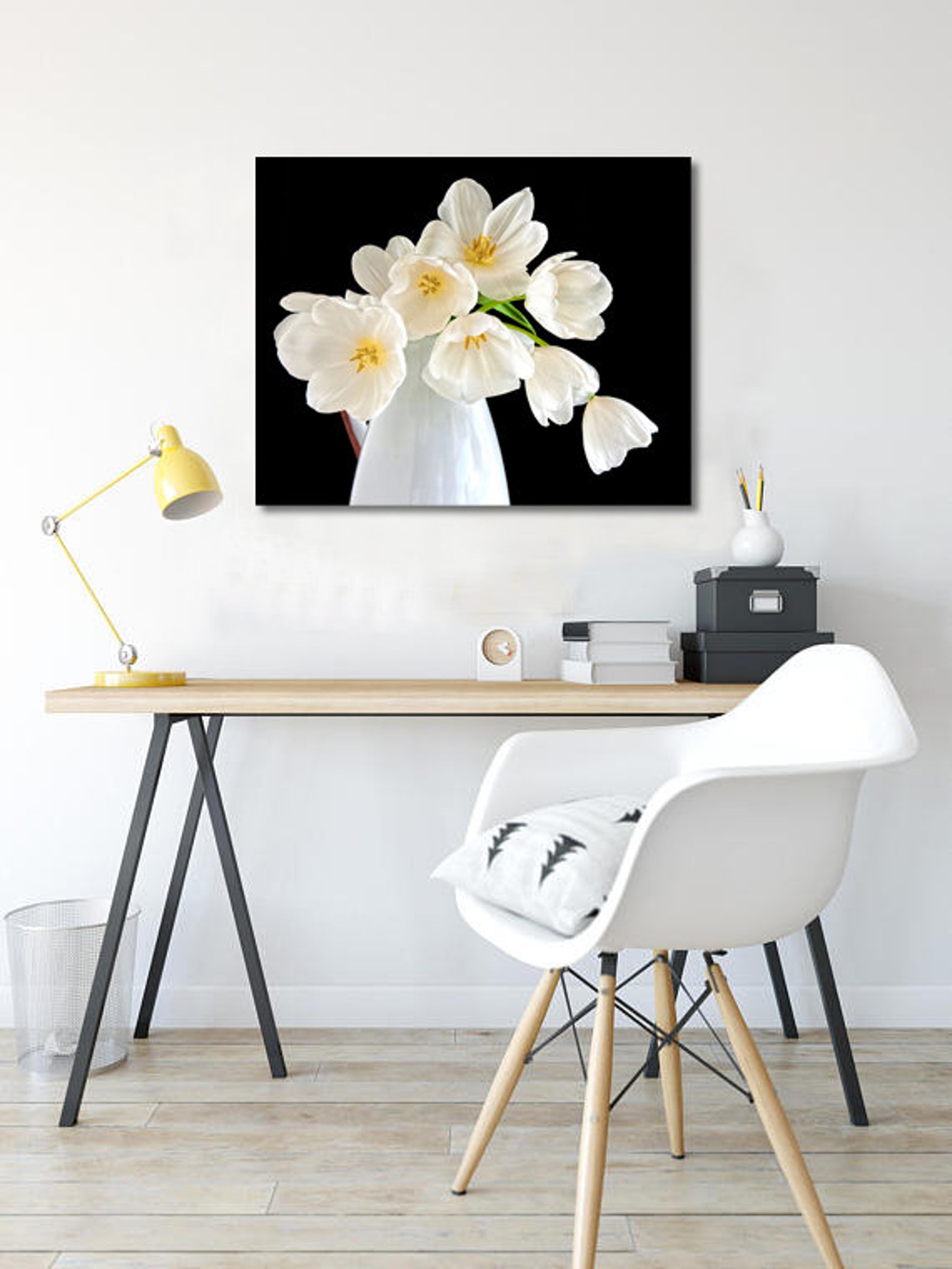 White Tulip Art Print Color or Black and White Floral Wall - Etsy