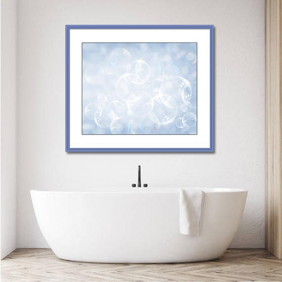 Blue Soap Bubbles Bath or Laundry Room Decor, Baby Boys Nursery Decor,  Light Blue Bubbles, Abstract Wall Art, Whimsical 