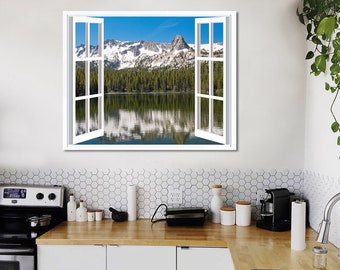 CANVAS Window Art Print, Window Framing View of Lake Mamie Mammoth Lakes Ca, Open Window Print, Large Wall Art, Canvas Art Print