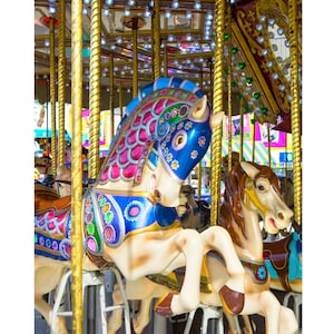 Carnival Carousel Horse Photograph,Merry Go Round Print, Kids Room or Nursery Decor, Children's Room Family Room, Colorful Large Wall Art