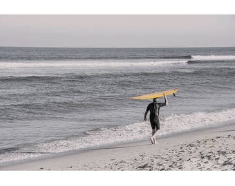 Surfer Wall Art, Malibu Beach Photograph, Surfer with Surfboard, California Coast, Beach Art Print, Coastal Wall Art, Surfing Malibu