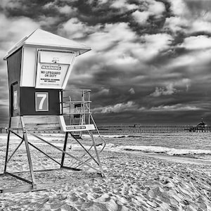 Lifeguard Hut Photo Black and White or Color, Pier Photo, Coastal Décor, Beach Décor, San Diego Imperial Beach, Large Wall Art, Beach Art